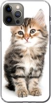 iPhone 12 Pro hoesje - Kitten - Wit - Neus - Meisjes - Kinderen - Jongens - Kids - Siliconen Telefoonhoesje