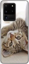 Geschikt voor Samsung Galaxy S20 Ultra hoesje - Kitten - Zon - Bruin - Meisjes - Kinderen - Jongens - Kindje - Siliconen Telefoonhoesje