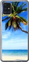 Geschikt voor Samsung Galaxy A52 5G hoesje - Palmbomen - Strand - Zee - Siliconen Telefoonhoesje