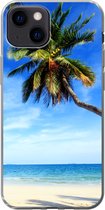 Geschikt voor iPhone 13 mini hoesje - Palmbomen - Strand - Zee - Siliconen Telefoonhoesje