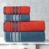 4-delige hamam handdoekset - 100% Turks katoen - Zacht Premium luxe hotel & spa kwaliteit badkamerhanddoek - zeer absorberend (2 badhanddoeken + 2 handdoeken,) - Marineblauw/Rood