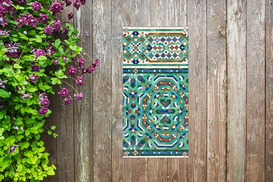 Tuinposter 30x60 cm - Tuindecoratie Een traditionele Marokkaanse mozaïekdecoratie - Poster voor in de tuin - Buiten decoratie - Schutting tuinschilderij - Tuindoek muurdecoratie - Wanddecoratie balkondoek