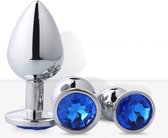 Segretoys - Metalen butt plug - hoogglans zilverkleurig - licht blauwe hartvormige siersteen - medium