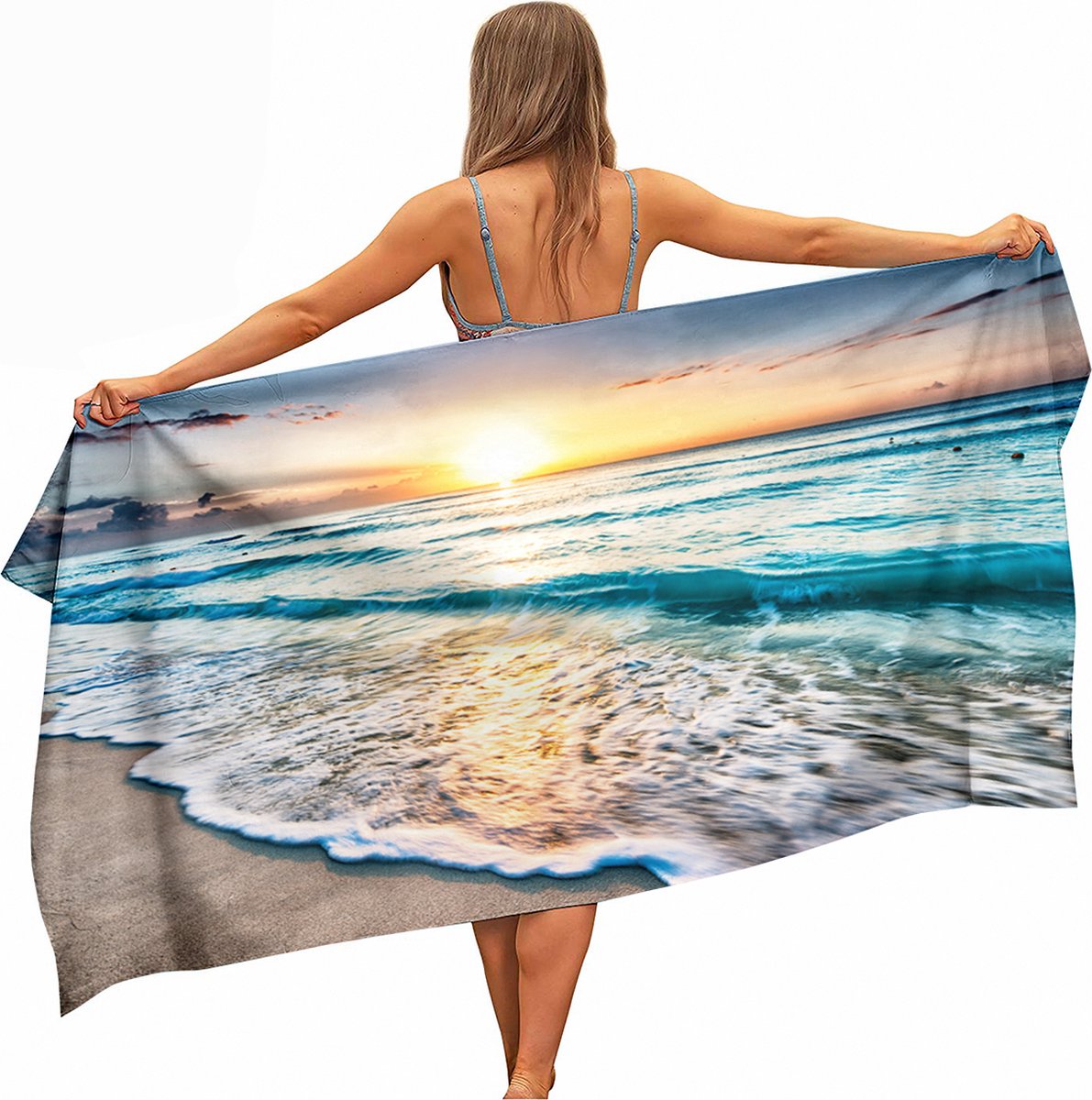 Bol.com Ulticool - Zee Strand Natuur - Handdoek Microvezel - Sneldrogend Badlaken – 160 x 80 cm - voor Reizen Sauna Gym Yoga - R... aanbieding