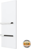 Welltherm Handdoek Droger Glas | Satin Wit | 550 Watt| 60x120 cm | infraroodpaneel | met éénzijdig open Handdoekhouder chroom