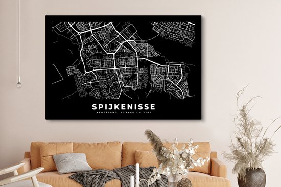 Carte Peinture sur Toile - Spijkenisse - Zwart - 150x100 cm - Décoration murale