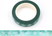Groene waterverf kleur washi tape met folie sneeuwvlokken | 10mm - 10m