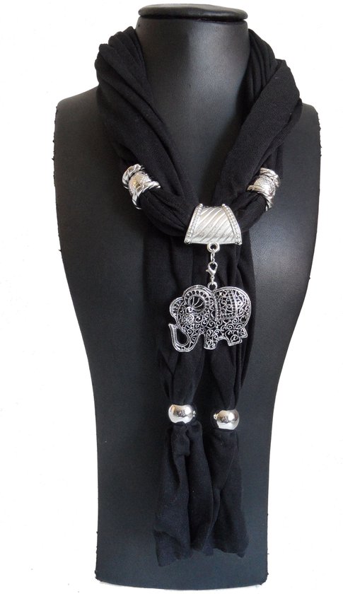 Siersjaal dames bestaande uit een zwarte sjaal 180 cm versierd met ringen  en hanger... | bol.com