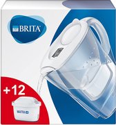 BRITA waterfilter Marella wit incl. 12 MAXTRA + filterpatronen - BRITA filterstartpakket ter vermindering van kalk, chloor, lood, koper en smaakverstorende stoffen in het water
