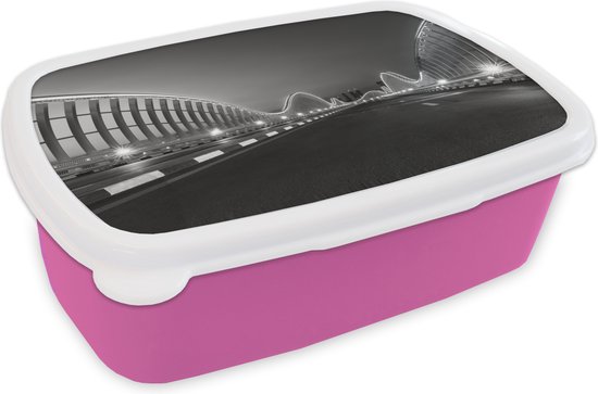 Verrijken Doordringen wet Broodtrommel Roze - Lunchbox - Brooddoos - De moderne Meydanbrug in Dubai -  zwart wit... | bol.com