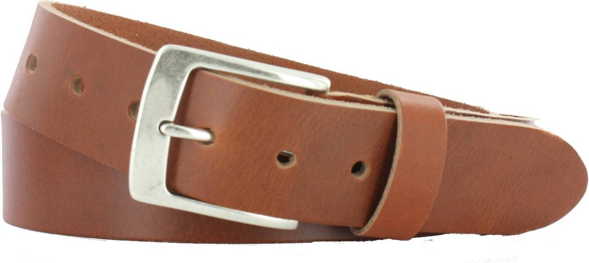 Leren Dames/Heren Riem | 4cm breed | Riemmaat: 95cm (totale lengte: 110cm) | 100% echt leer | Kleur: cognac | Nikkelvrije gesp