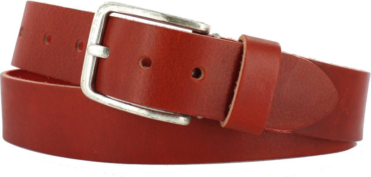Leren Riem Heren/Dames | 4cm breed | Riemmaat: 95cm (totale lengte: 110cm) | 100% echt leer | Kleur: rood | Nikkelvrije gesp