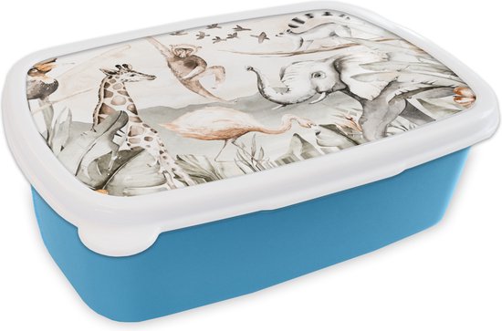 Lunch box Blauw - Lunch box - Boîte à pain - Aquarelle - Animaux - Jungle - Garçons - Filles - Enfants - Enfant - 18x12x6 cm - Enfants - Garçon