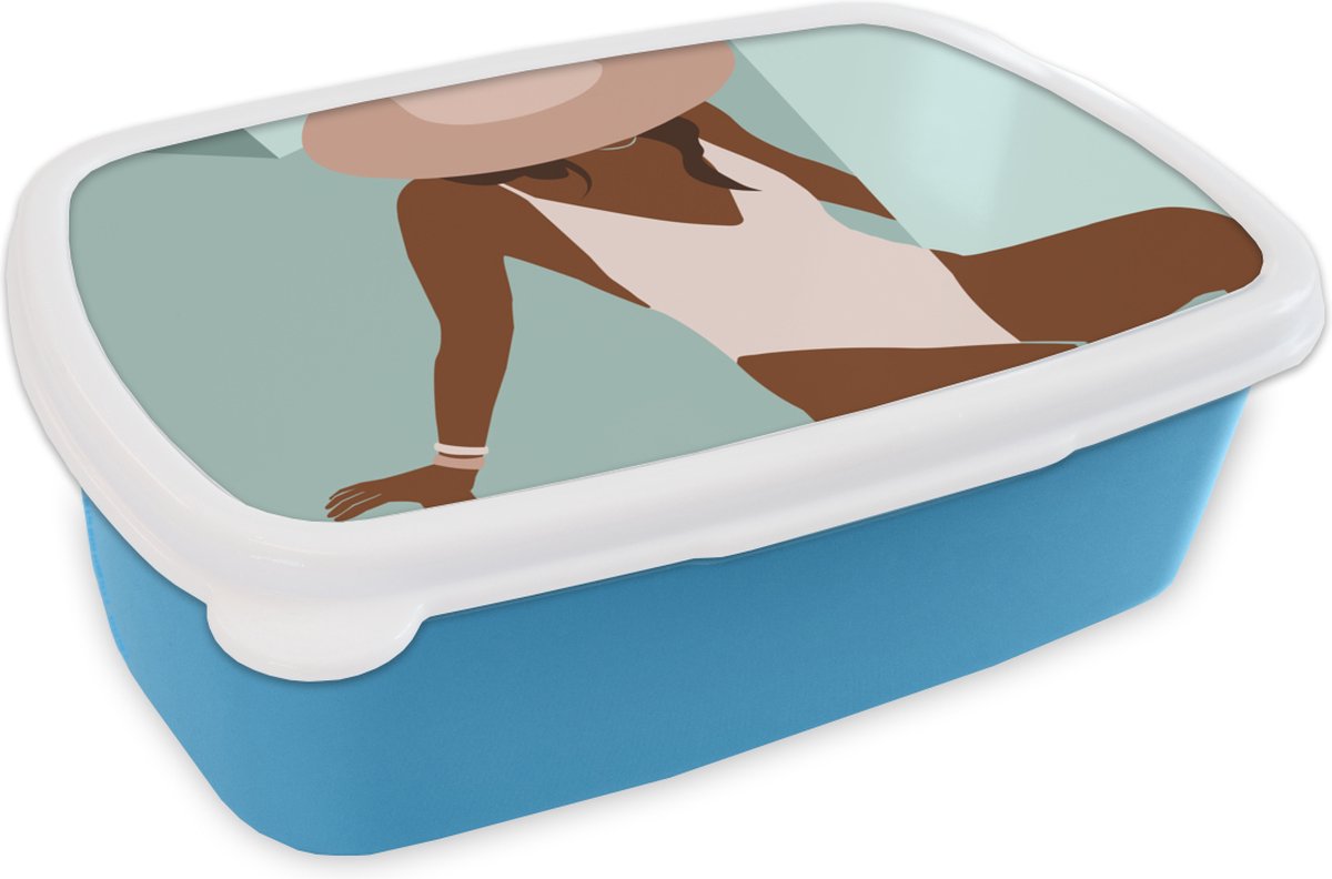 Broodtrommel Blauw - Lunchbox - Brooddoos - Zomer - Vrouw - Abstract - 18x12x6 cm - Kinderen - Jongen