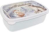Broodtrommel Wit - Lunchbox - Brooddoos - Winter - Vos - Beer - Sneeuw - 18x12x6 cm - Volwassenen