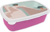 Broodtrommel Roze - Lunchbox - Brooddoos - Zomer - Planten - Abstract - 18x12x6 cm - Kinderen - Meisje