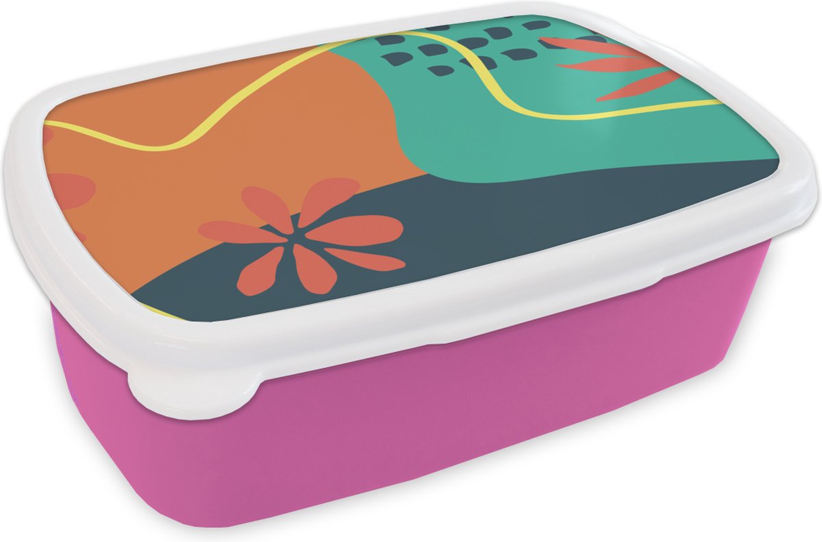 Broodtrommel Roze - Lunchbox - Brooddoos - Zomer - Vormen - Abstract - 18x12x6 cm - Kinderen - Meisje