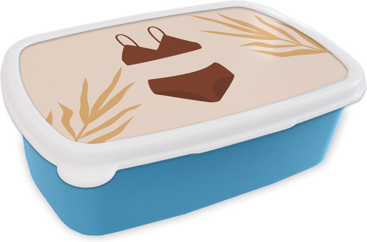 Broodtrommel Blauw - Lunchbox - Brooddoos - Zomer - Bikini - Bladeren - 18x12x6 cm - Kinderen - Jongen