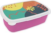 Broodtrommel Roze - Lunchbox - Brooddoos - Zomer - Vlekken - Bladeren - 18x12x6 cm - Kinderen - Meisje