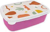 Broodtrommel Roze - Lunchbox Zomer - Roze - Vaas - Brooddoos 18x12x6 cm - Brood lunch box - Broodtrommels voor kinderen en volwassenen