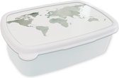 Bread Bin Wit - Lunch Box - Bread Box - Wereldkaart - Grijs - Aquarelle - 18x12x6 cm - Adultes