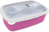 Broodtrommel Roze - Lunchbox - Brooddoos - Pinguïn - IJs - Winter - 18x12x6 cm - Kinderen - Meisje