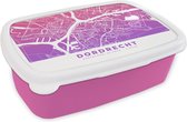 Broodtrommel Roze - Lunchbox - Brooddoos - Stadskaart - Dordrecht - Paars - 18x12x6 cm - Kinderen - Meisje