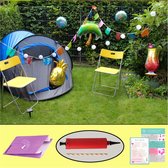 Pop the bottles - Feestbox Pimp My Tent - Feestpakket met tropische thema feest versiering & lichtslinger - Inclusief ballonpomp -  tropische decoratie - Kleurrijke slinger, solar