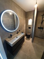 Badkamerspiegel zwart frame rond 80 cm LED-verlichting dimbaar en spiegelverwarming Hring