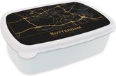 Broodtrommel Wit - Lunchbox - Brooddoos - Kaart - Rotterdam - Luxe - Goud - Zwart - 18x12x6 cm - Volwassenen
