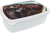 Broodtrommel Wit - Lunchbox - Brooddoos - Auto - Stuur - Dashboard - 18x12x6 cm - Volwassenen