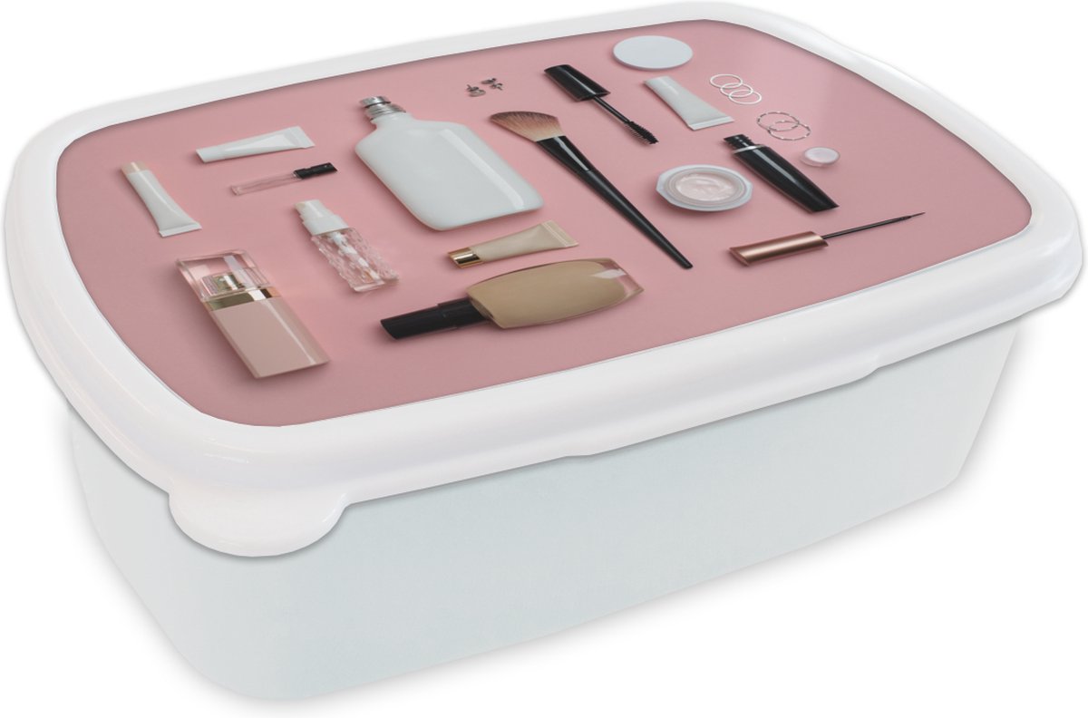 Broodtrommel Wit - Lunchbox - Brooddoos - Make-up voor je gezicht - 18x12x6 cm - Volwassenen