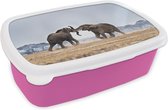 Broodtrommel Roze - Lunchbox - Brooddoos - Spelende olifanten in Kenia - 18x12x6 cm - Kinderen - Meisje
