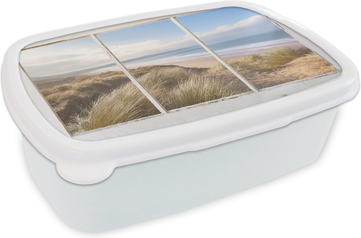 Broodtrommel Wit - Lunchbox - Brooddoos - Doorkijk - Strand - Zee - 18x12x6 cm - Volwassenen
