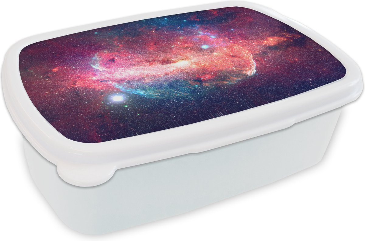 Broodtrommel Wit - Lunchbox - Brooddoos - Ruimte - Sterren - Oranje - 18x12x6 cm - Volwassenen