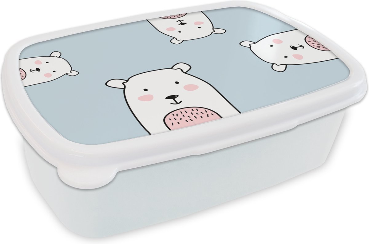 Broodtrommel Wit - Lunchbox - Brooddoos - Beren - Kinderen - Dieren - 18x12x6 cm - Volwassenen