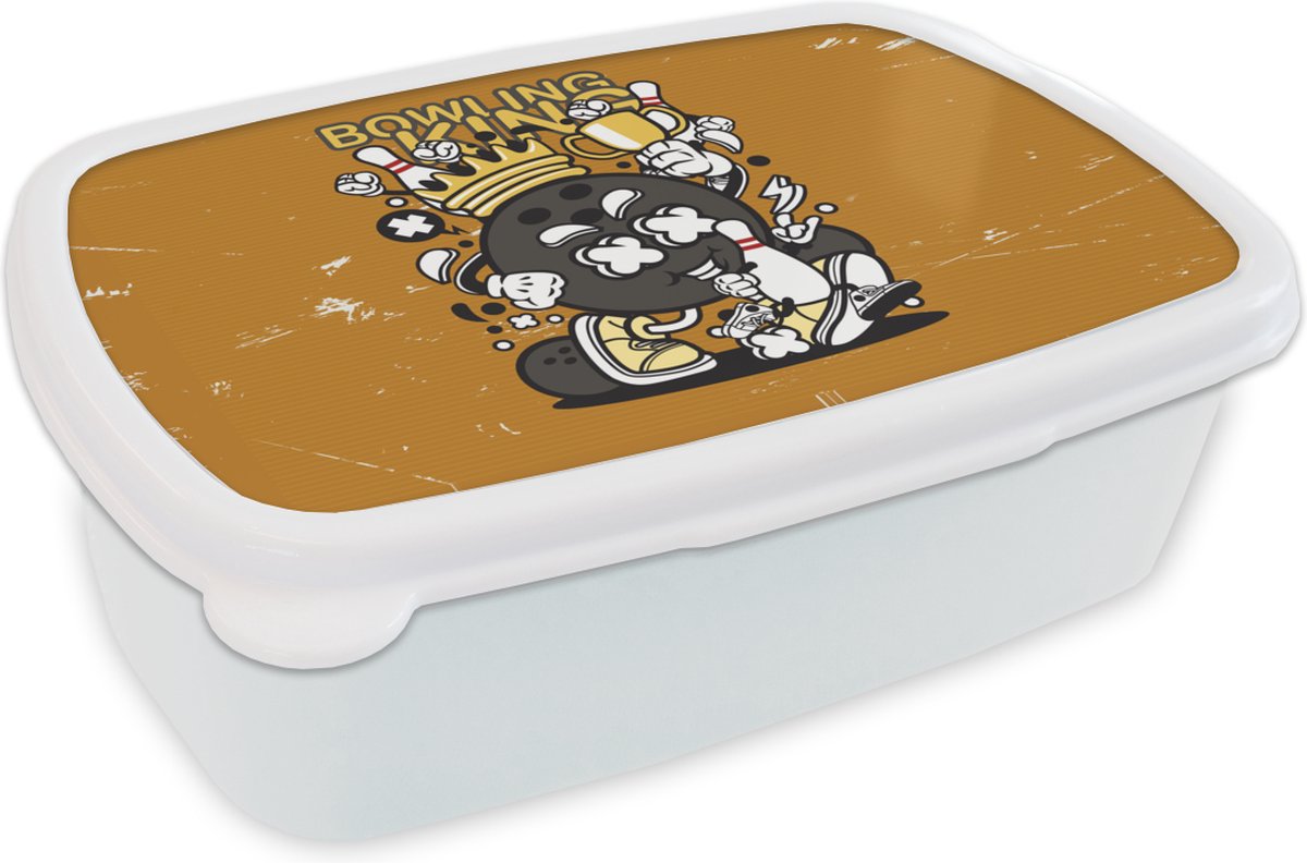 Broodtrommel Wit - Lunchbox - Brooddoos - Vintage - Bowling - Koning - 18x12x6 cm - Volwassenen