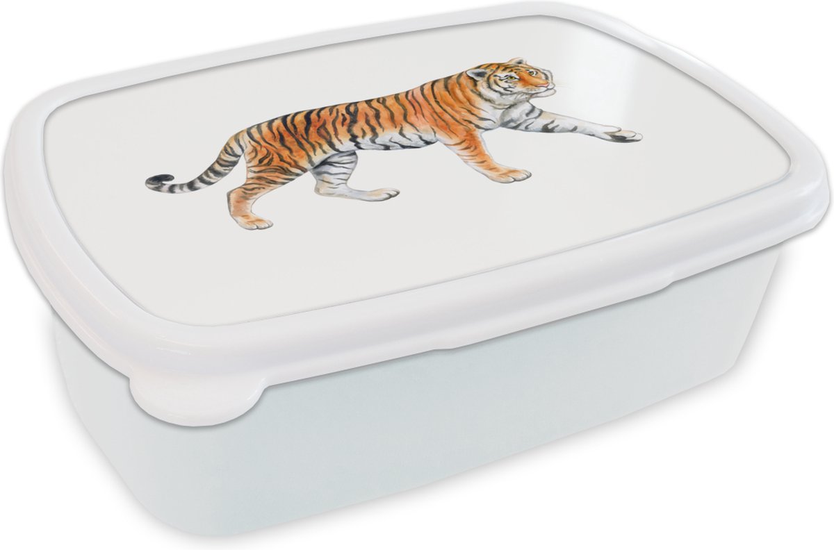 Broodtrommel Wit - Lunchbox - Brooddoos - Tijger - Oranje - Wit - 18x12x6 cm - Volwassenen