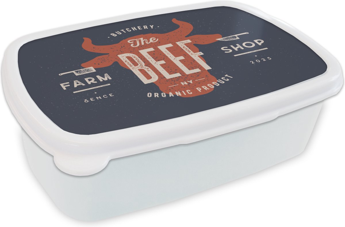 Broodtrommel Wit - Lunchbox - Brooddoos - Koe - Tekening - Bruin - 18x12x6 cm - Volwassenen