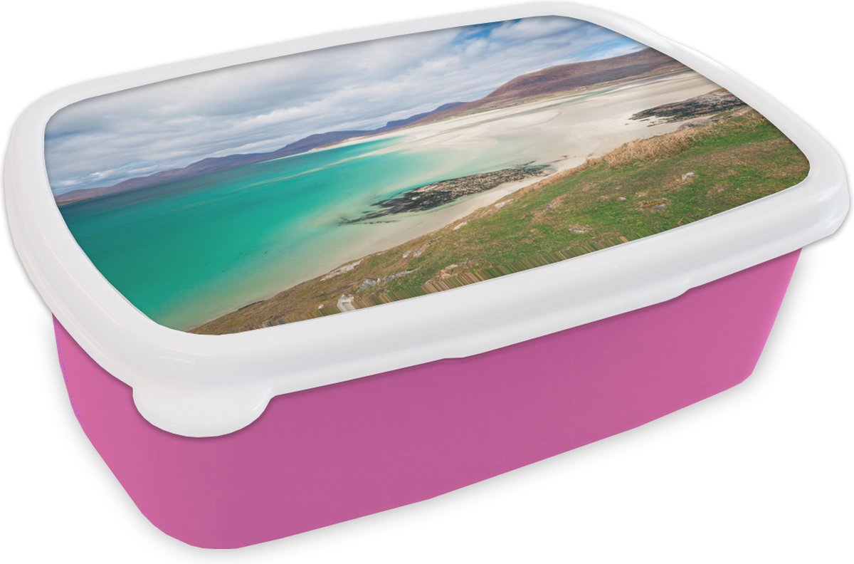 Broodtrommel Roze - Lunchbox - Brooddoos - Strand - Water - Engeland - 18x12x6 cm - Kinderen - Meisje