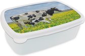 Broodtrommel Wit - Lunchbox - Brooddoos - Koe - Baby - Bloemen - 18x12x6 cm - Volwassenen