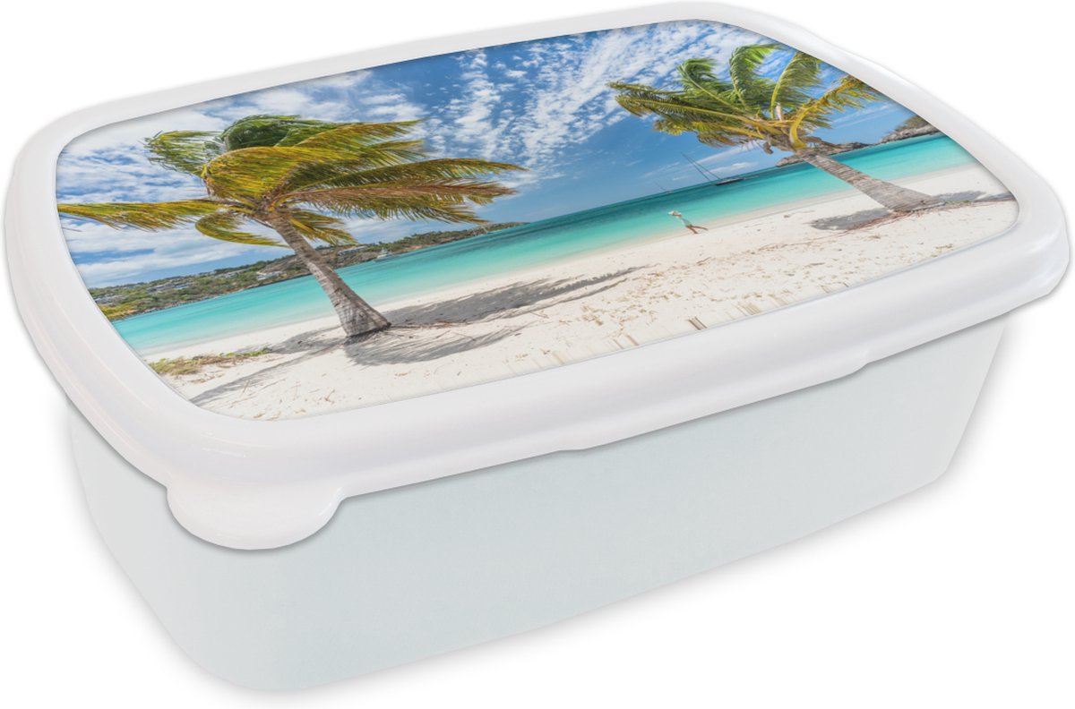 Broodtrommel Wit - Lunchbox - Brooddoos - Strand - Palmbomen - Wolken - 18x12x6 cm - Volwassenen