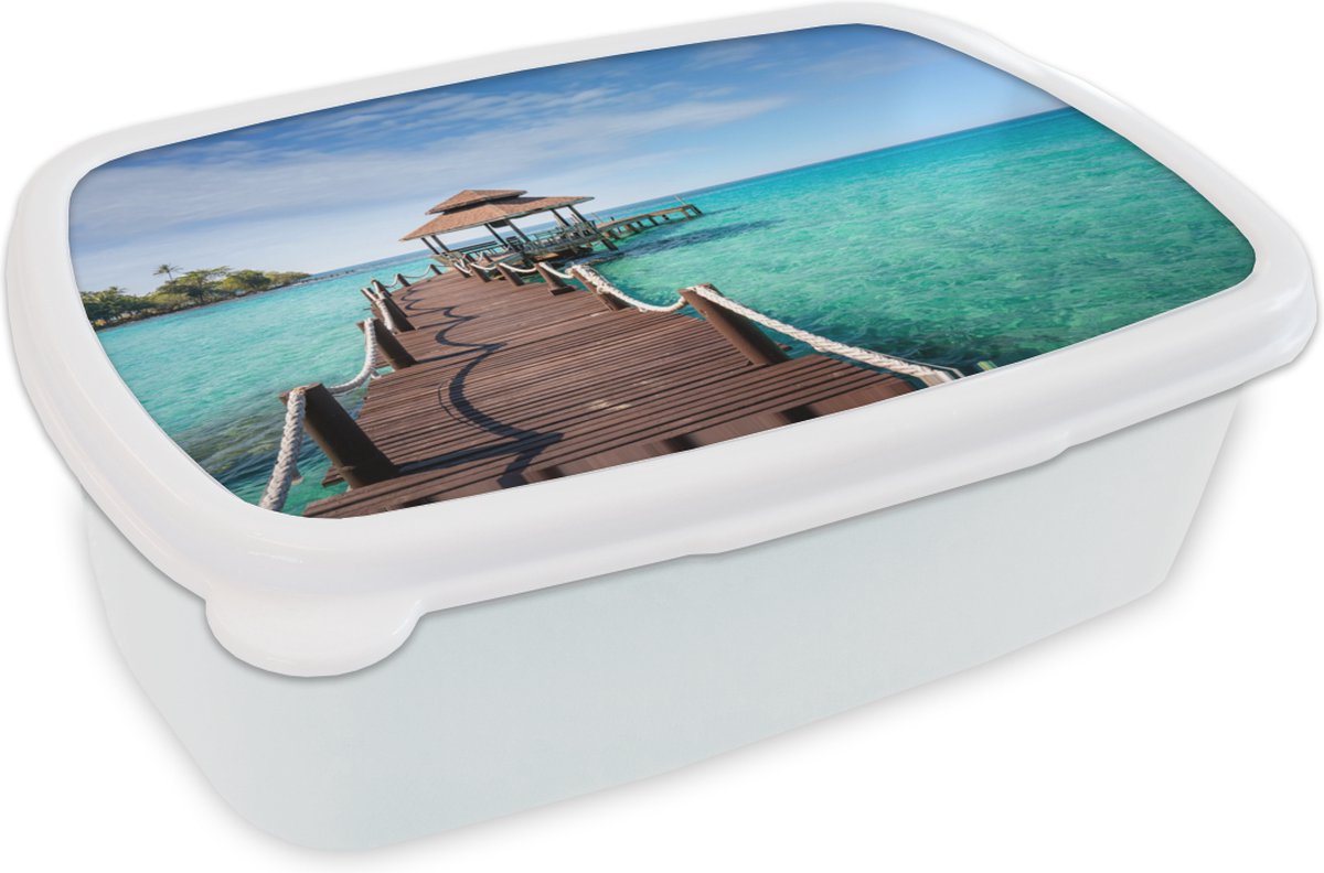 Broodtrommel Wit - Lunchbox - Brooddoos - Zee - Pier - Bar - 18x12x6 cm - Volwassenen