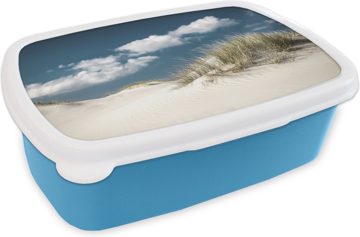 Broodtrommel Blauw - Lunchbox - Brooddoos - Strand - Duinen - Gras - 18x12x6 cm - Kinderen - Jongen