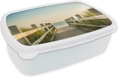 Broodtrommel Wit - Lunchbox - Brooddoos - Hek - Pad - Zee - 18x12x6 cm - Volwassenen