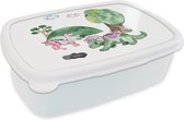 Broodtrommel Wit - Lunchbox - Brooddoos - Kinderkamer - Tekening - Dinosaurus - Jongens - Meisjes - Kids - 18x12x6 cm - Volwassenen