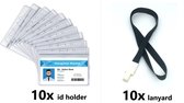 ID badgehouders met Lanyards / 10x badgehouders transparant en 10x Lanyards Black (2x45cm) / Hoesjes voor pasjes en kaarten / ID hoesjes / ID Badgehouder met Lanyard.