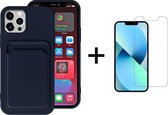 Back Cover Apple iPhone 13 Mini | Telefoonhoesje | Pasjeshouder | Blauw + 1x Screenprotector
