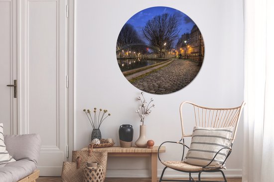WallCircle - Wandcirkel ⌀ 120 - Kanaal sint Martin in Parijs - Ronde schilderijen woonkamer - Wandbord rond - Muurdecoratie cirkel - Kamer decoratie binnen - Wanddecoratie muurcirkel - Woonaccessoires XXL
