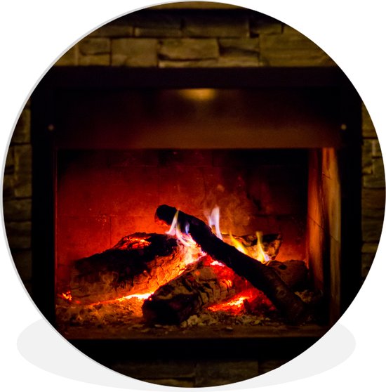 WallCircle - Wall Circle - Wall Circle Indoor - Cheminée avec lumière rouge - 140x140 cm - Décoration murale - Peintures Ronds